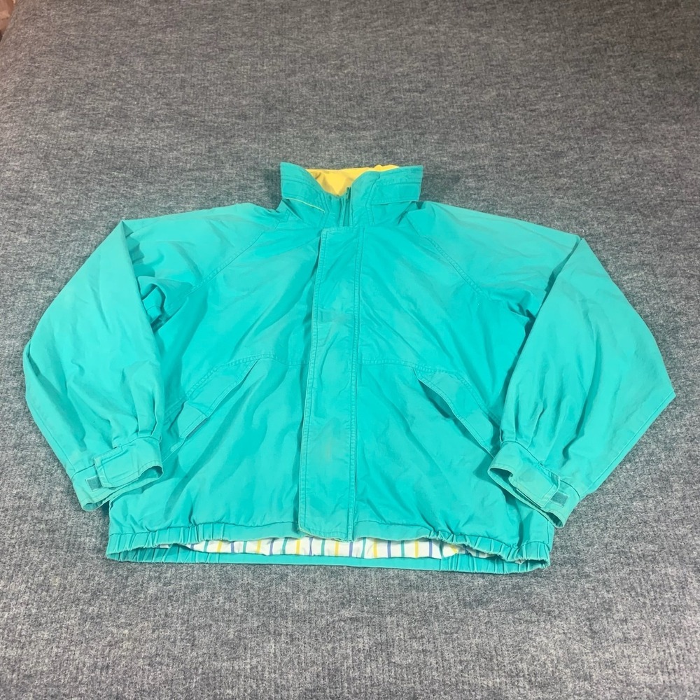 Vintage Eddie Bauer Jacket Mens Large Green Teal Full Zip Lined Bomber Retro 90s
